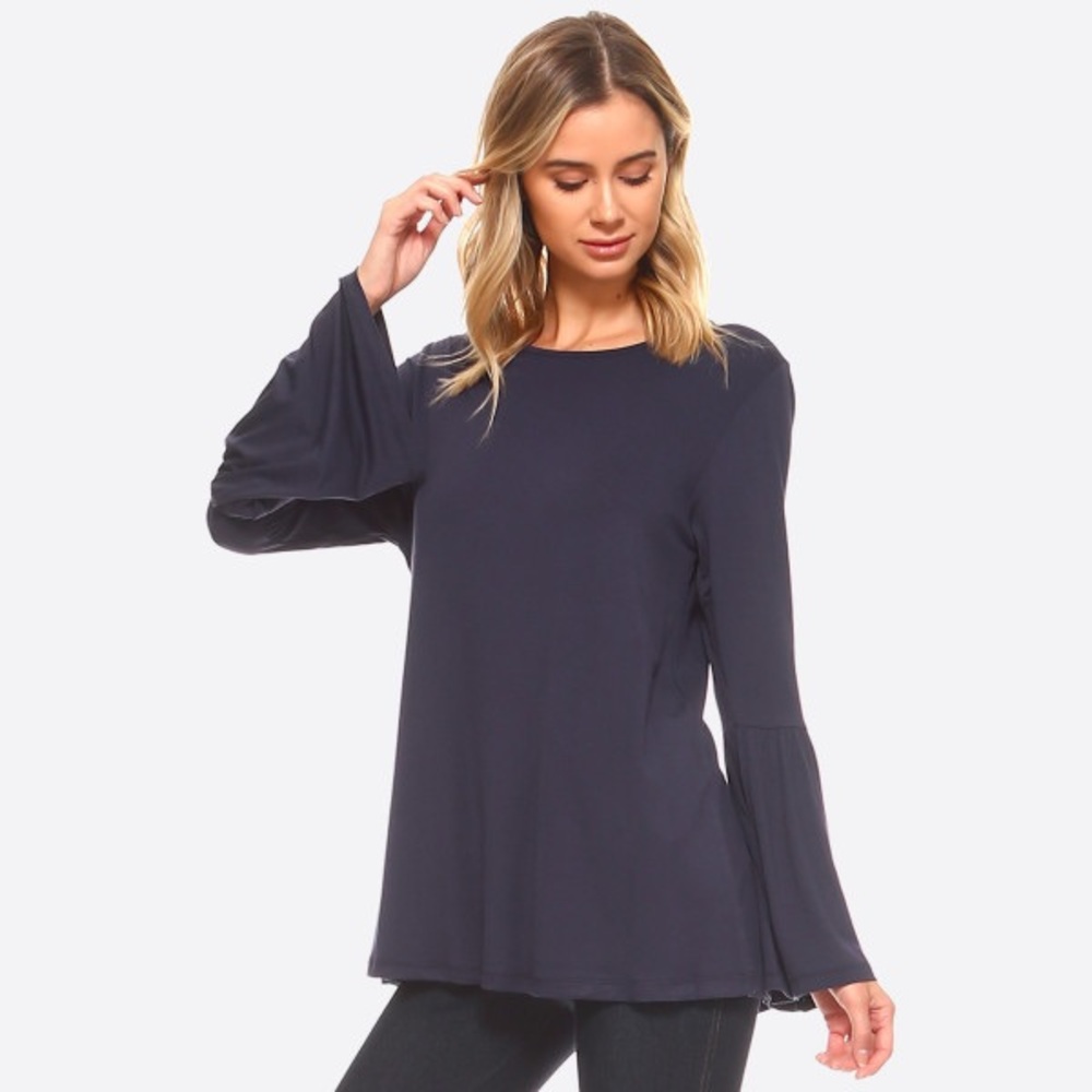 Solid Bell Sleeve Tunic Top